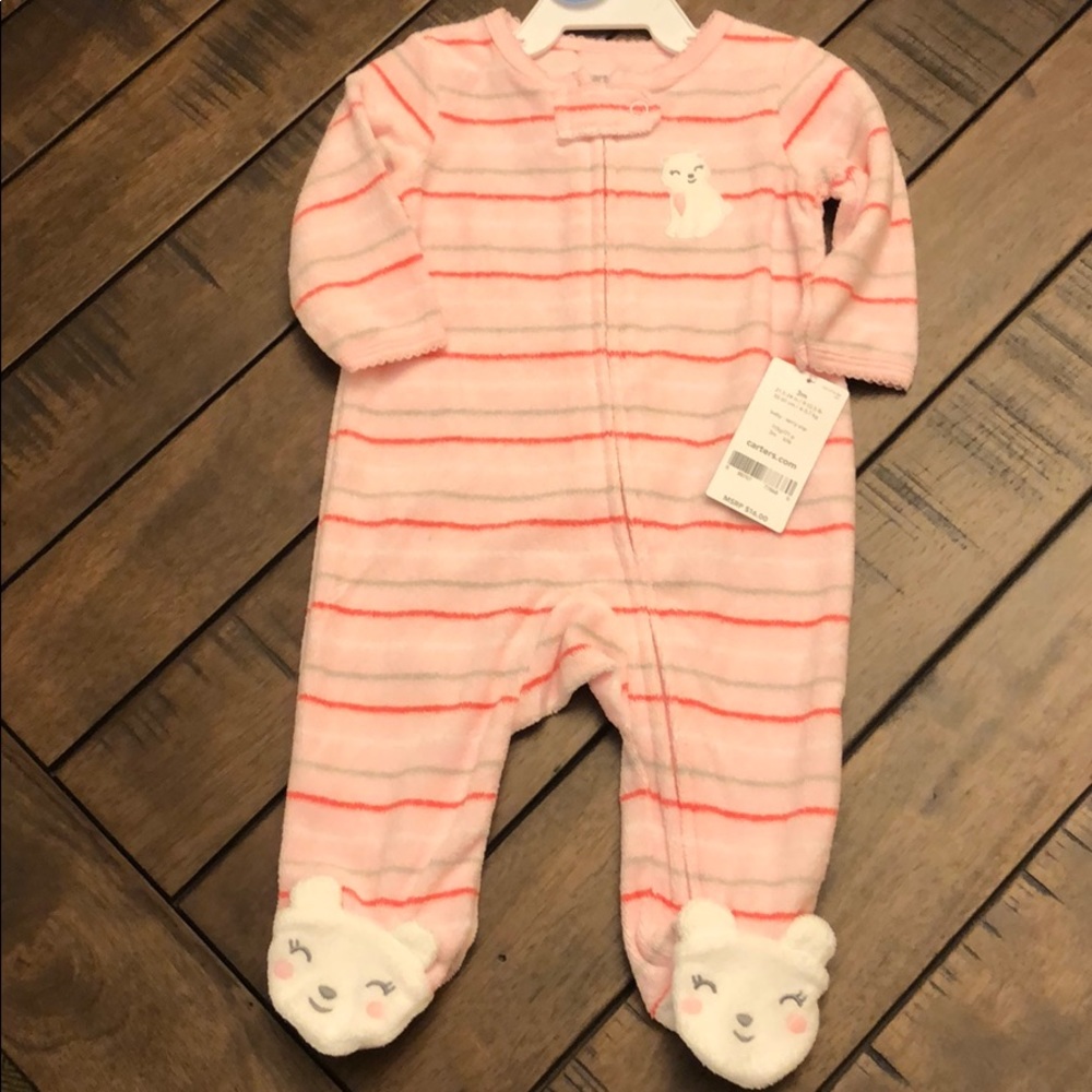 Carter’s NWT Pink striped onsie with kittens 3M